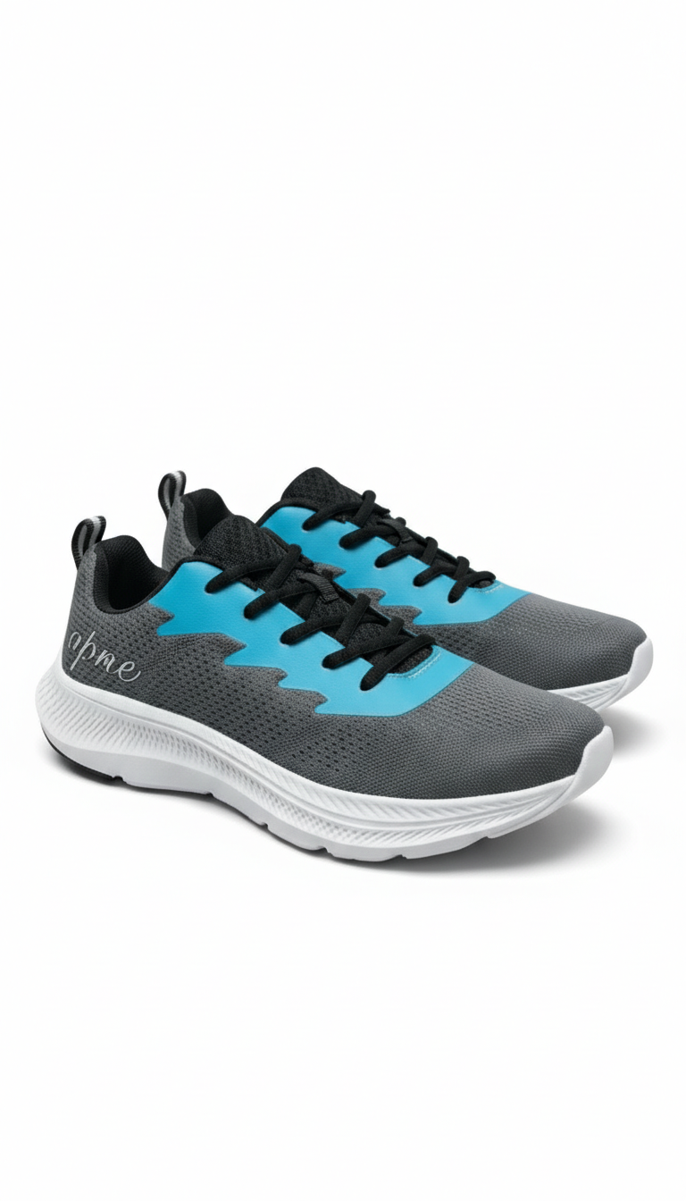 Apne Men's Grey & Blue Lightweight Mesh Running Shoes