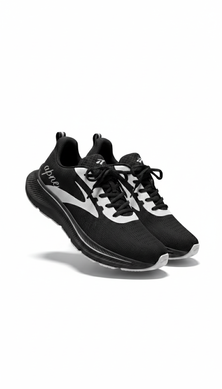 Apne VelocityStride Black & White Unisex Sports Shoes
