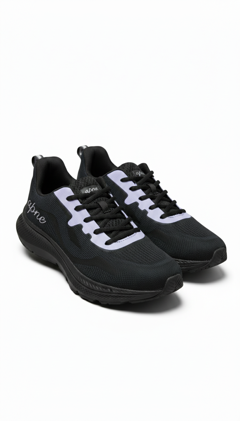 apne Women's Black & Lavender Knit Running Shoes