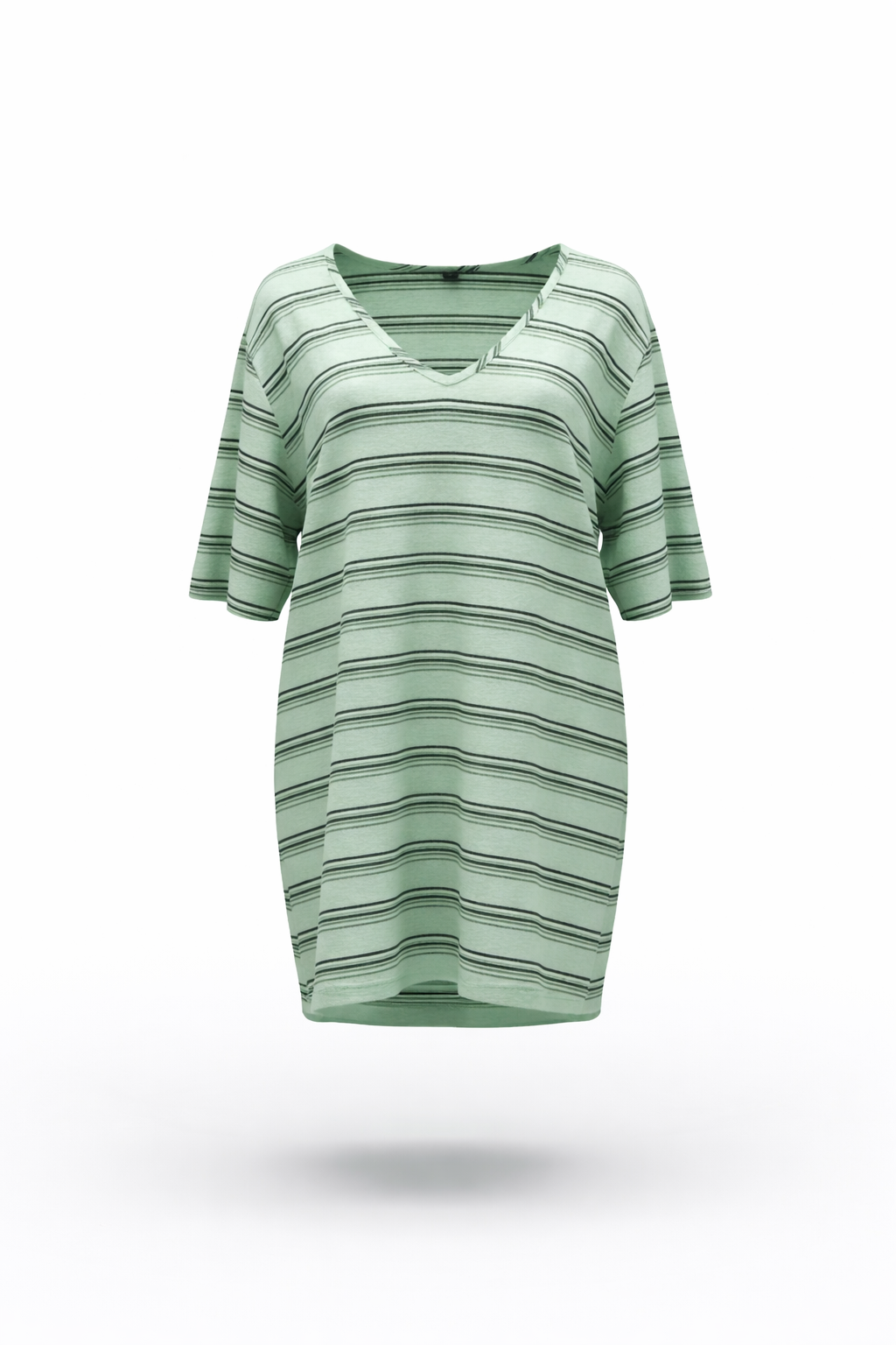 Women Mint Green Striped V-Neck Oversized T-shirt Dress