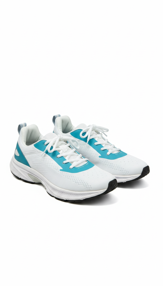 AeroStride White & Teal Breathable Running Shoes