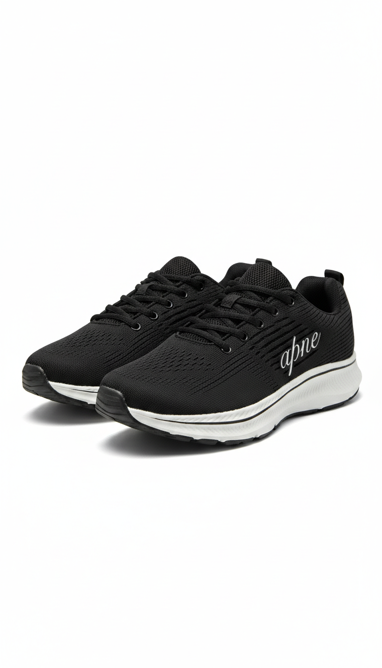 Apne Men's Dynamic Black & White Mesh Sports Shoes