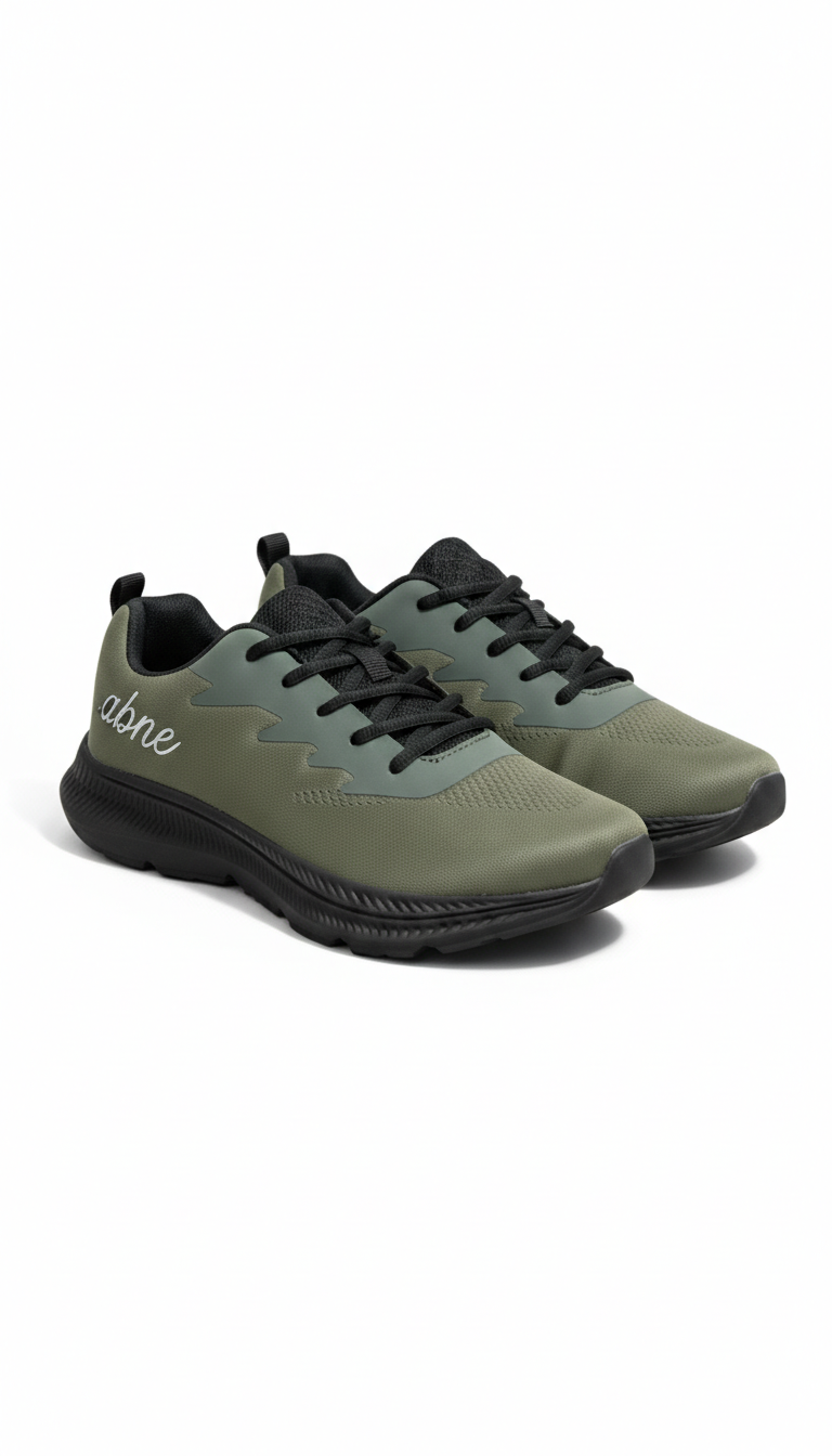 Apne Men's Olive Green & Black Mesh Running Shoes