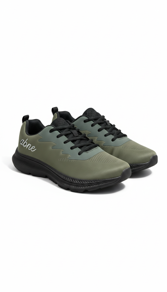 Apne Men's Olive Green & Black Mesh Running Shoes