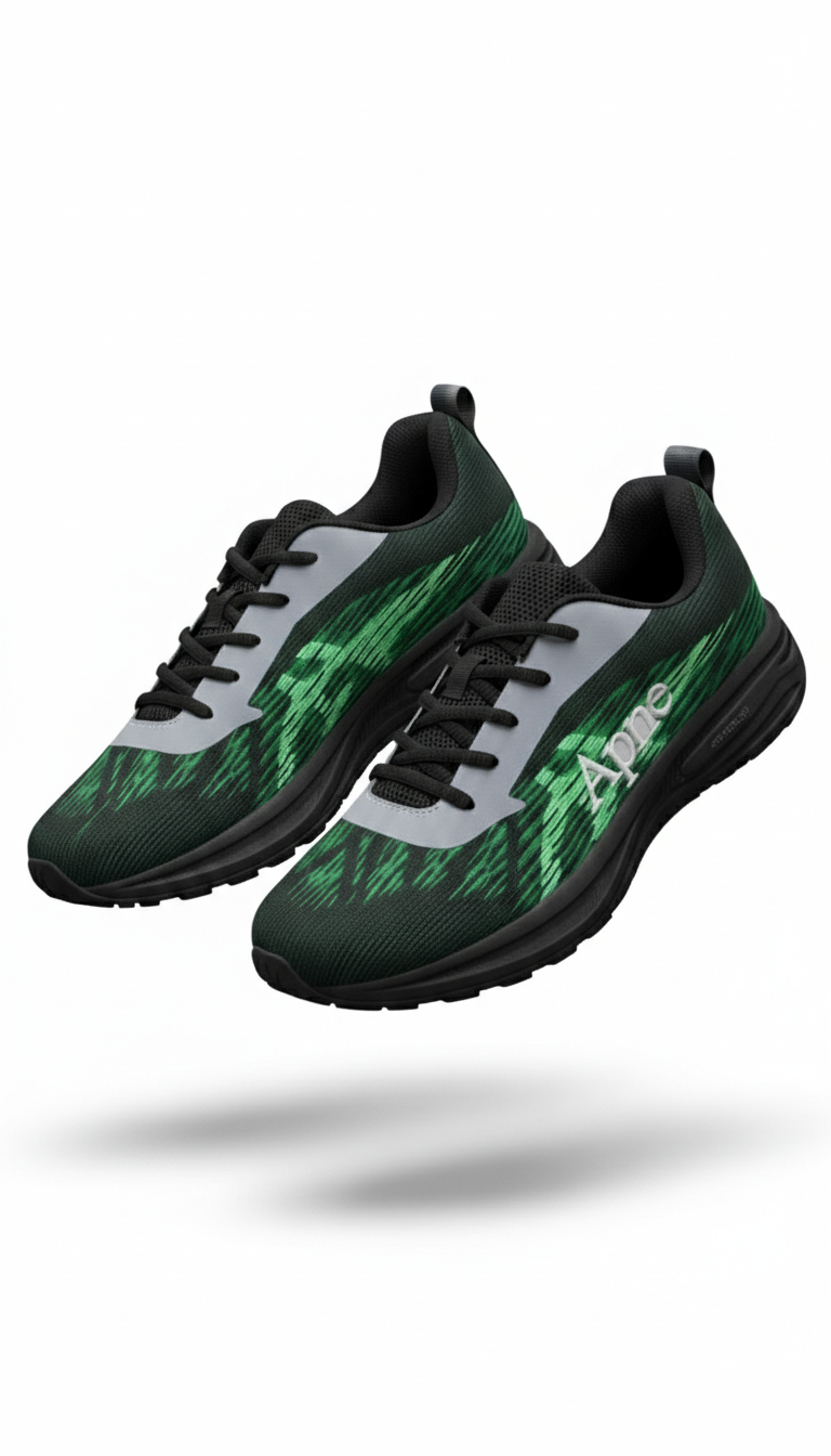 Apne Men's Green & Black Abstract Pattern Running Shoes