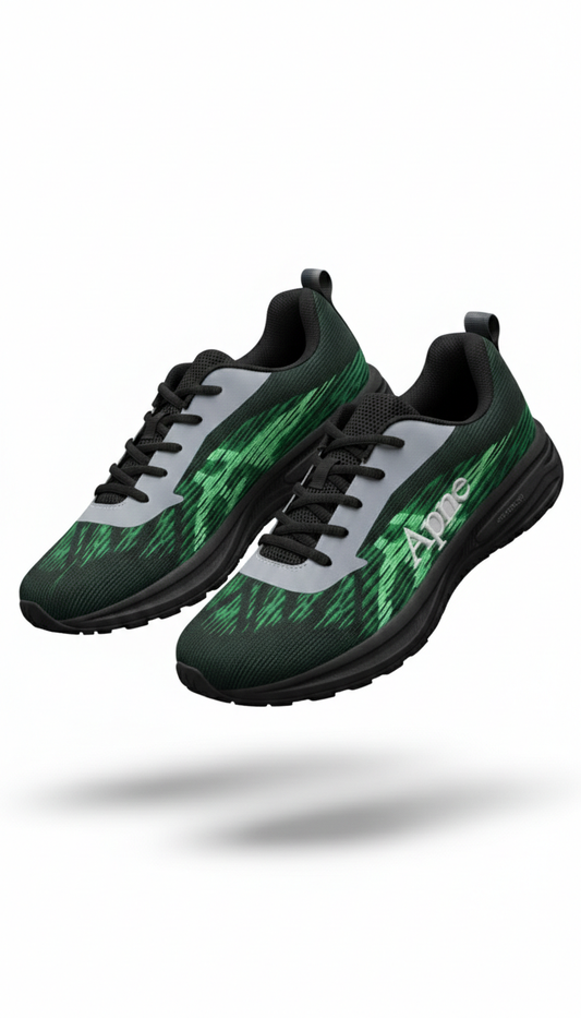 Apne Men's Green & Black Abstract Pattern Running Shoes