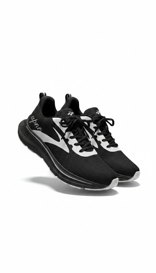 Apne VelocityStride Black & White Unisex Sports Shoes