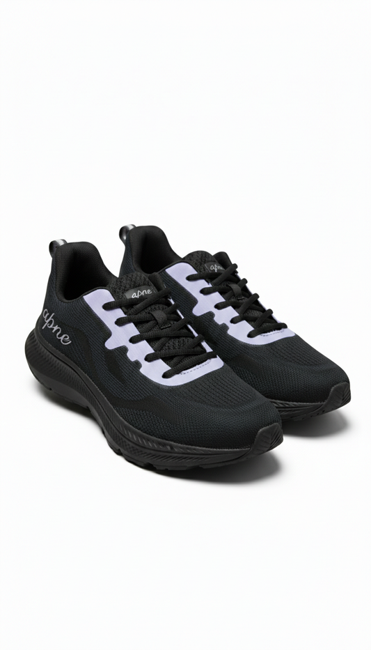 apne Women's Black & Lavender Knit Running Shoes