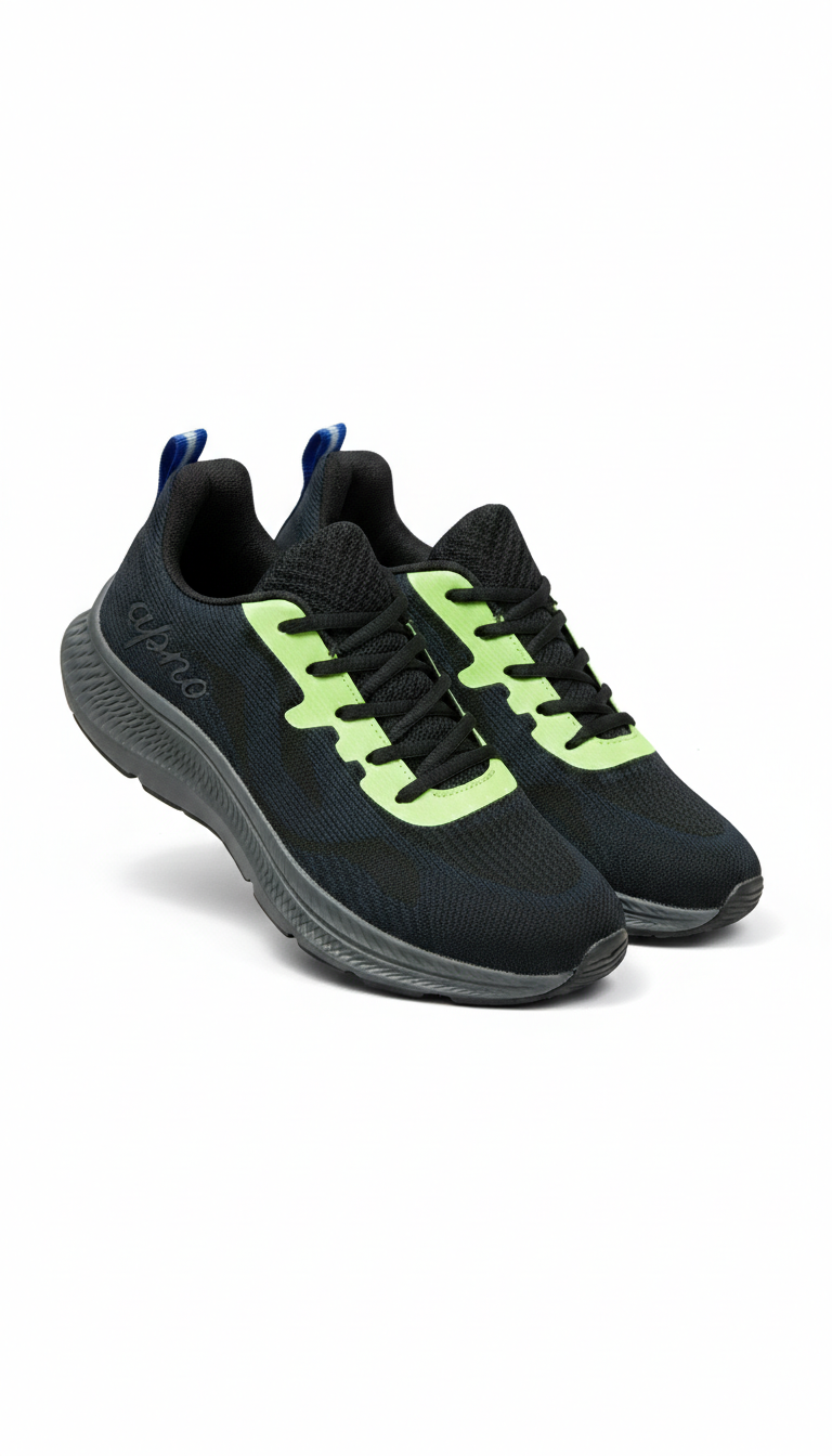Apne Men's Black & Neon Yellow Breathable Mesh Running Shoes