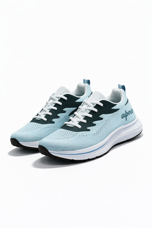 Apne Lightweight Aqua Blue & Grey Mesh Running Shoes
