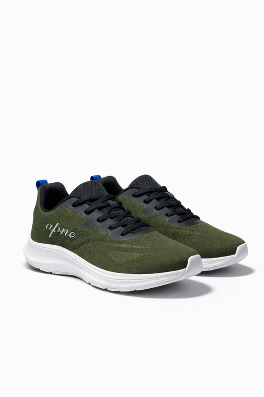 Apne Men's Olive Green & Black Lightweight Running Shoes
