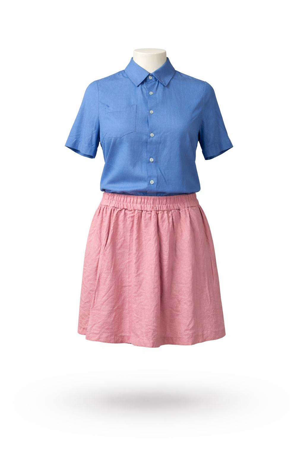 Pastel Linen-Blend Short-Sleeve Shirt and Flared Skirt Set