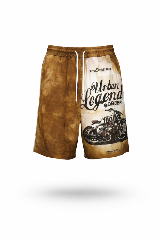Urban Legend Men Brown Acid Wash Graphic Bobber Shorts