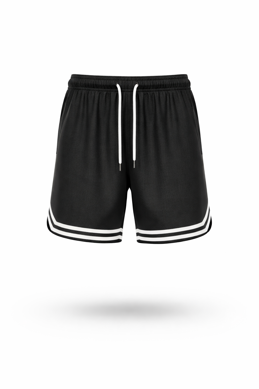 Men's Black Mesh Active Sports Shorts with Contrast Striped Hem