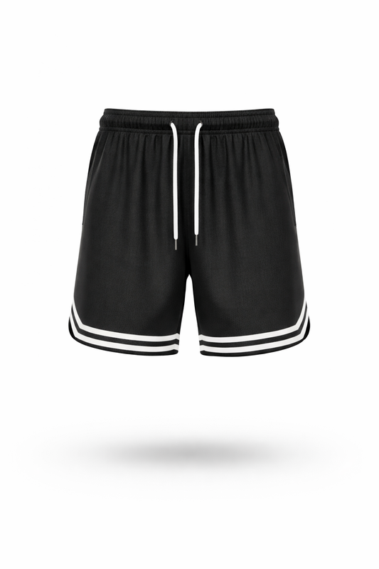 Men's Black Mesh Active Sports Shorts with Contrast Striped Hem