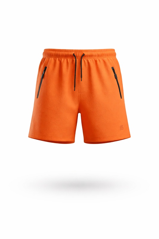 Men's Vibrant Orange Performance Shorts with Secure Zip Pockets