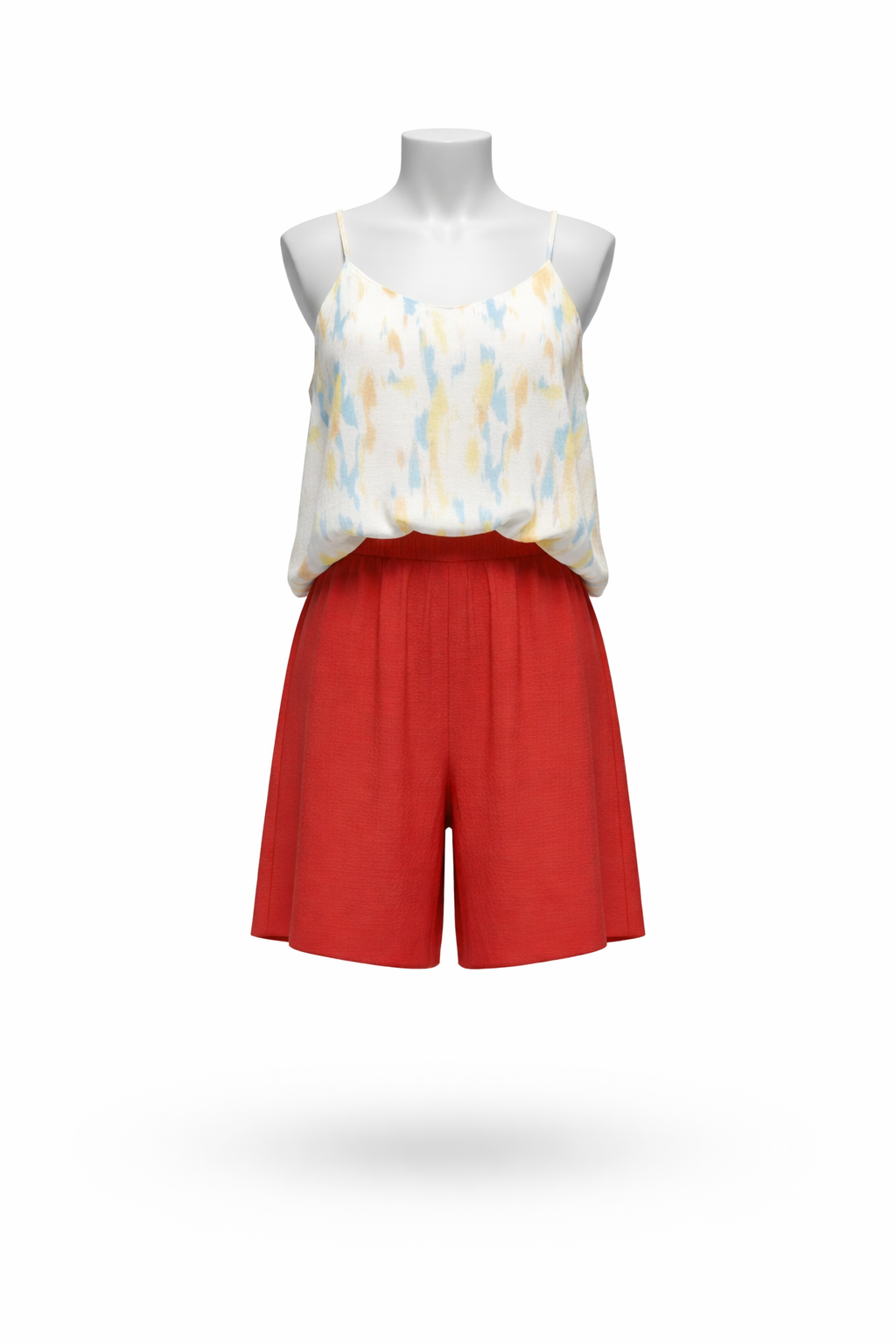 Summer Breeze Printed Cami and Red Pleated Shorts Set