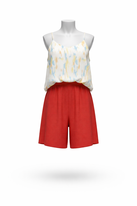Summer Breeze Printed Cami and Red Pleated Shorts Set